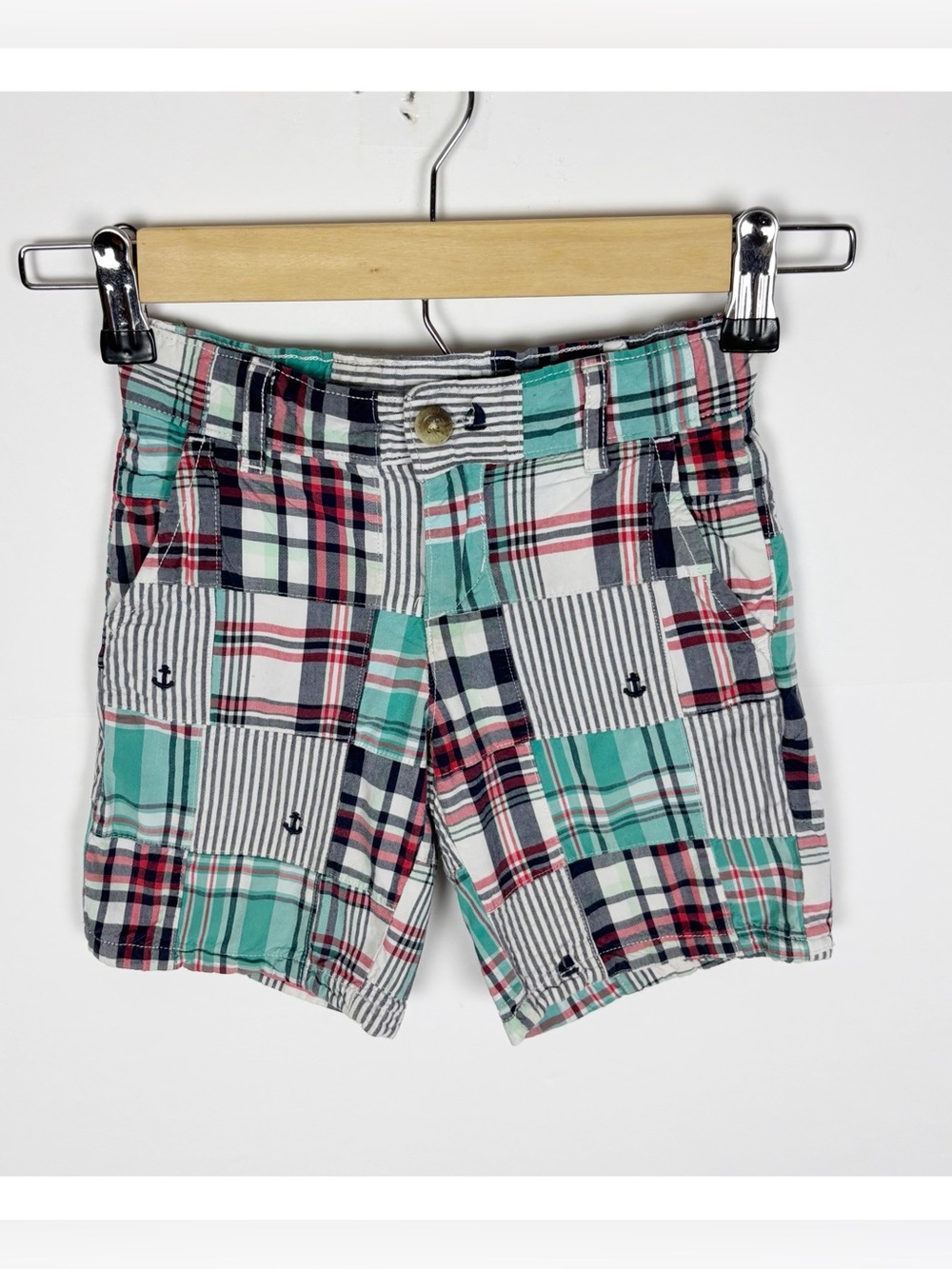 Janie and Jack Madras patchwork plaid shorts Boys Size 3 Preppy Anchor